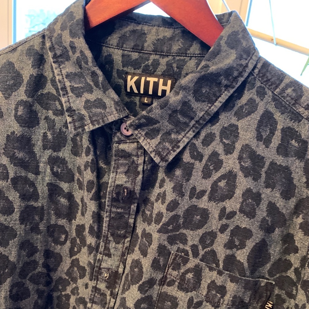 RARE Kith Leopard Denim Button Down. Size L